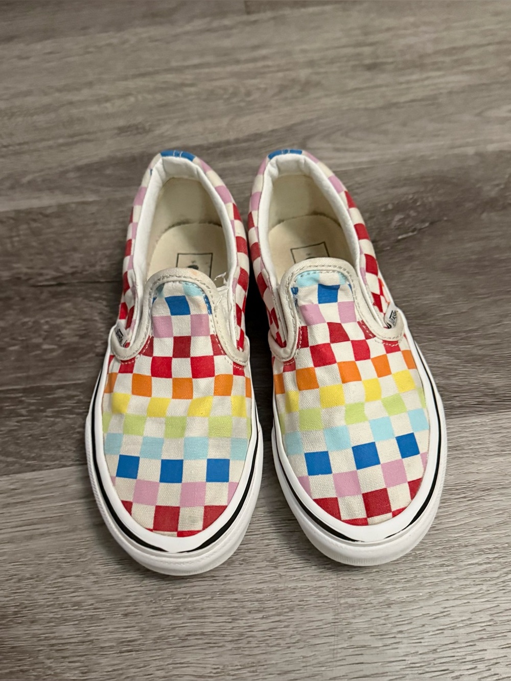 Vans Kids Slip-On rainbow Checkerboard Sneakers